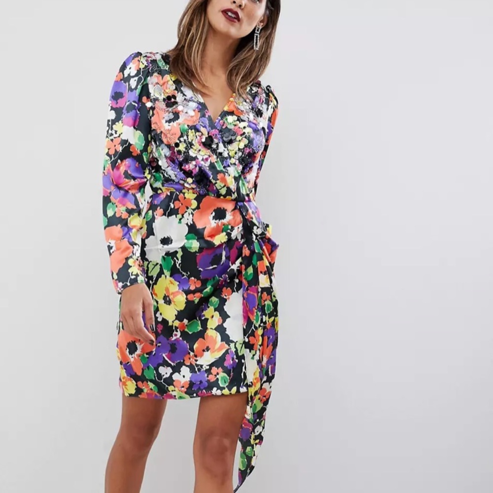 ASOS Floral Sequin Embellished Mini Dress